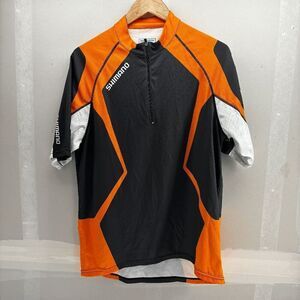 Shimano Cycling Jersey Mens Large 1/4 Zip Short Sleeve Black Oranage White